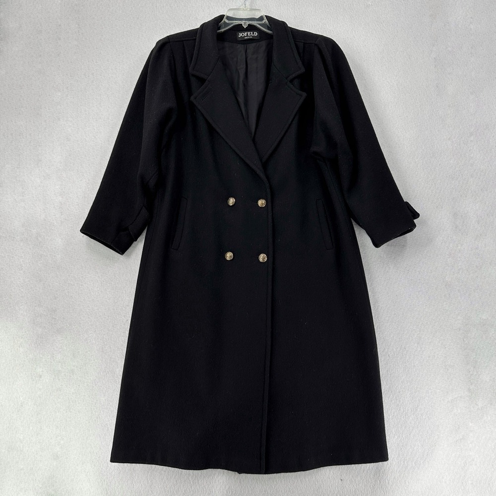 Vintage Black USA Wool Trench Coat Double Breasted‎ Womens 16 Dolman
